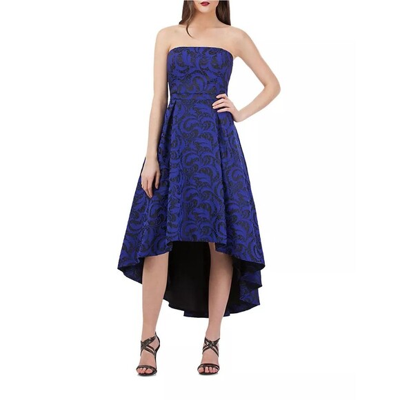 NWT JS Collections Dress Blue Jacquard Hi Low Ballgown Strapless Cocktail Size 8 - Picture 1 of 10